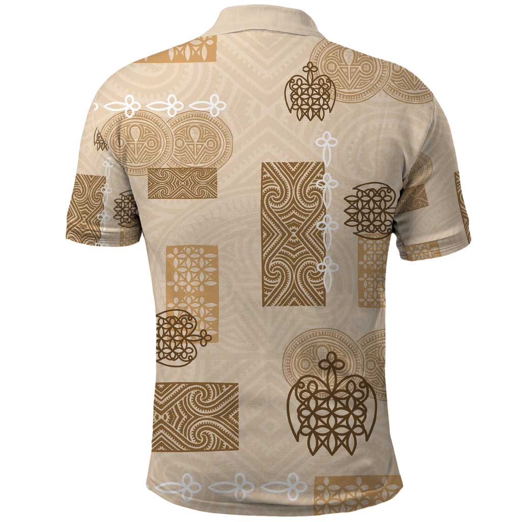 Vintage Lapita Polo Shirt Iconic Double Face Pattern Beige LT05 - Polynesian Pride