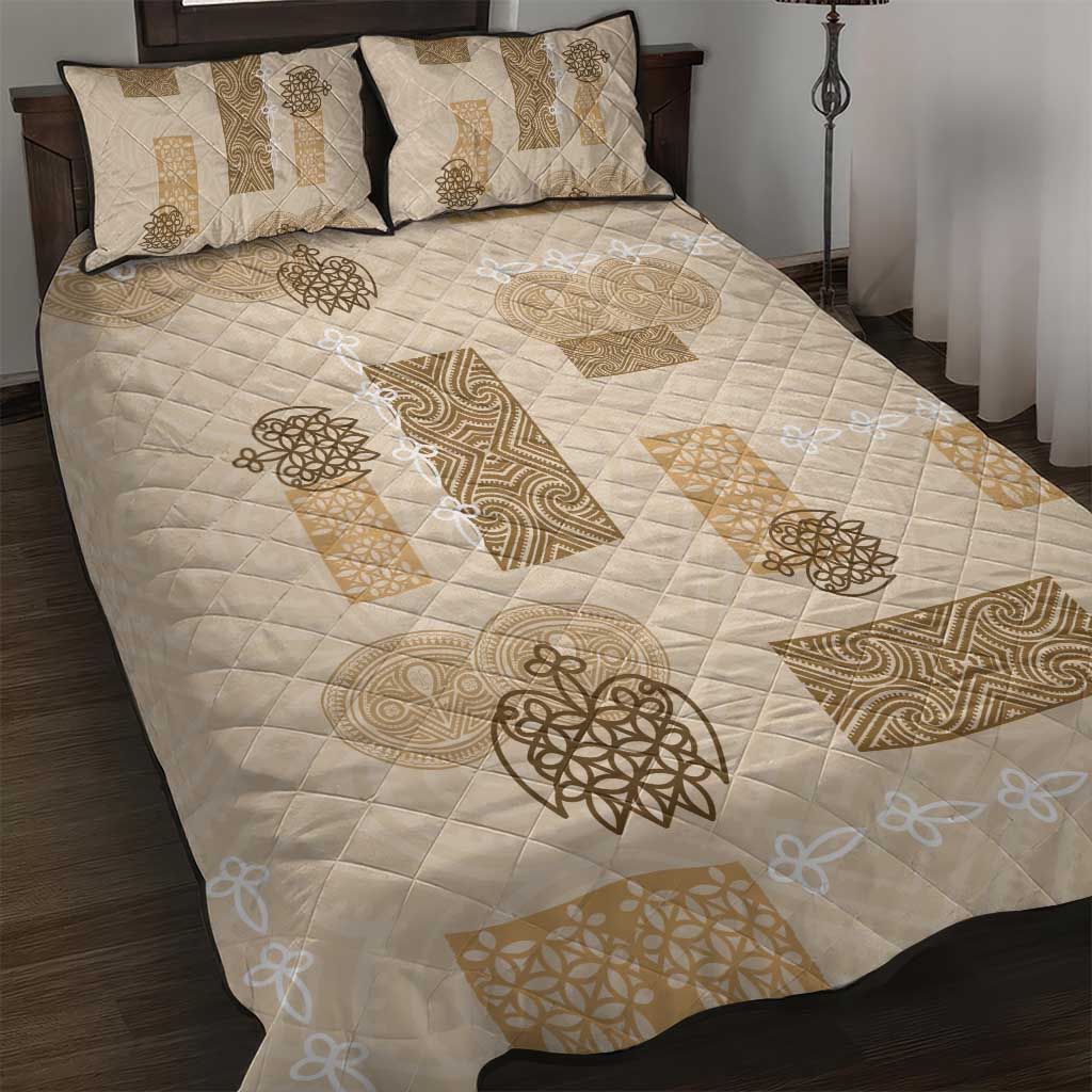 Vintage Lapita Quilt Bed Set Iconic Double Face Pattern Beige LT05 Beige - Polynesian Pride