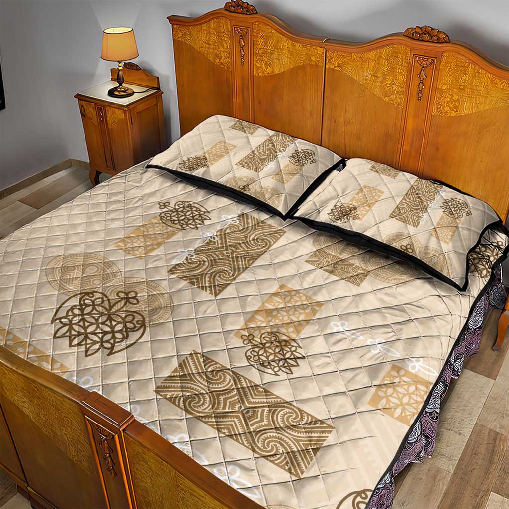 Vintage Lapita Quilt Bed Set Iconic Double Face Pattern Beige LT05 - Polynesian Pride