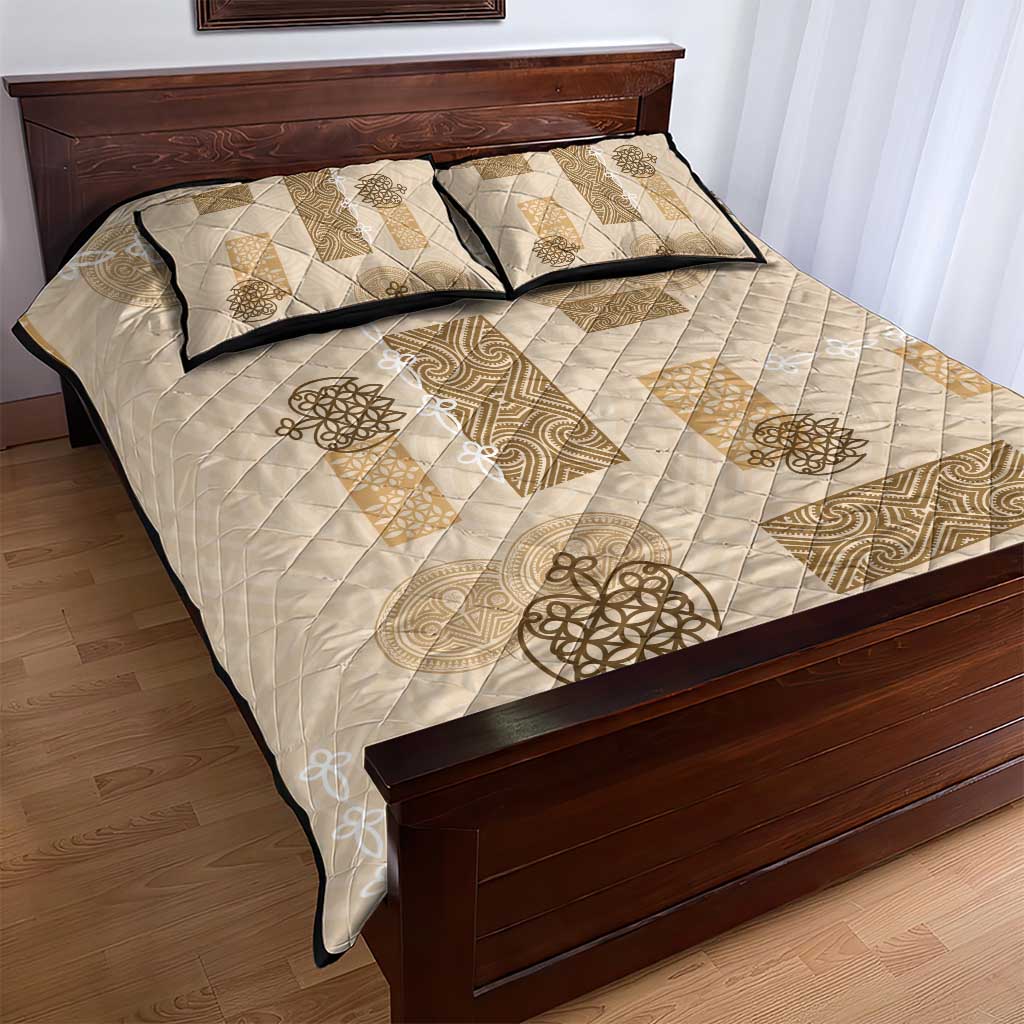 Vintage Lapita Quilt Bed Set Iconic Double Face Pattern Beige LT05 - Polynesian Pride