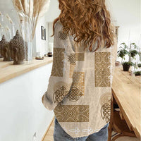 Vintage Lapita Women Casual Shirt Iconic Double Face Pattern Beige LT05 - Polynesian Pride