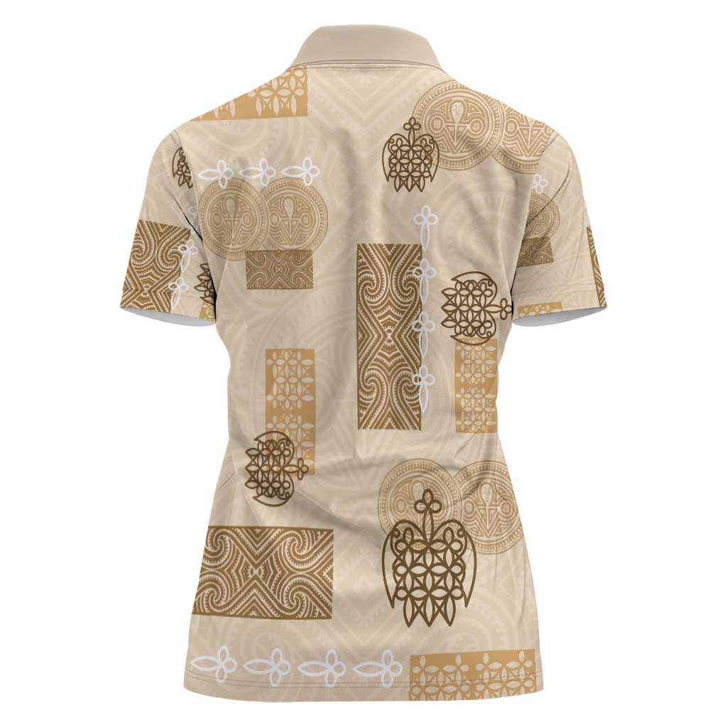Vintage Lapita Women Polo Shirt Iconic Double Face Pattern Beige LT05 - Polynesian Pride