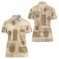 Vintage Lapita Women Polo Shirt Iconic Double Face Pattern Beige LT05 - Polynesian Pride