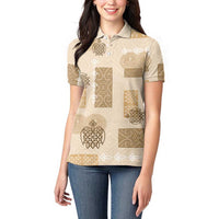 Vintage Lapita Women Polo Shirt Iconic Double Face Pattern Beige LT05 - Polynesian Pride