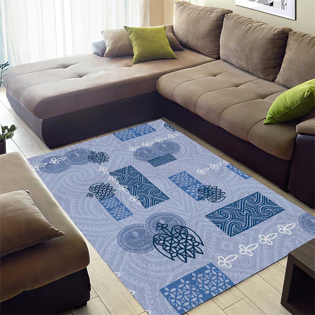 Vintage Lapita Area Rug Iconic Double Face Pattern Blue LT05 - Polynesian Pride