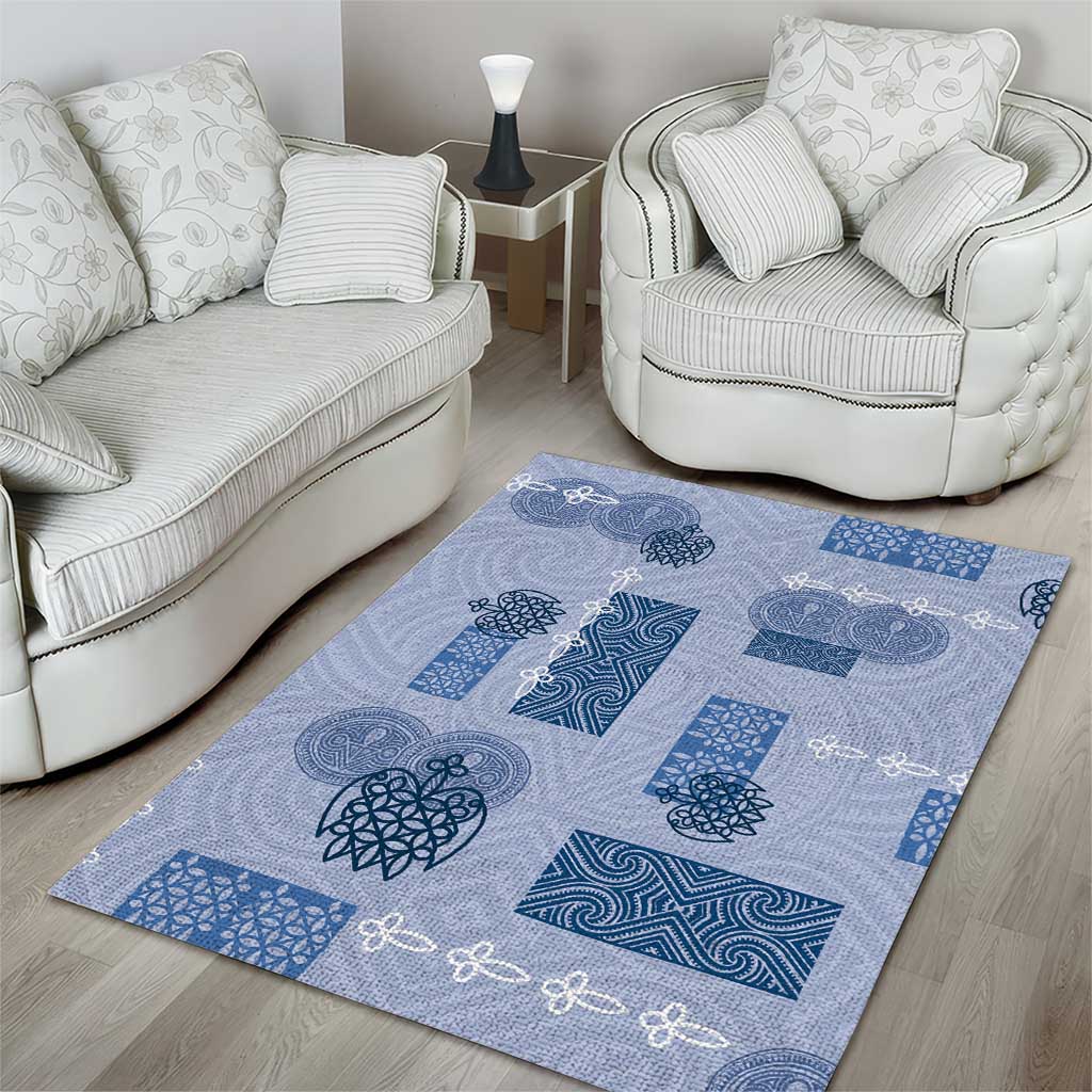 Vintage Lapita Area Rug Iconic Double Face Pattern Blue LT05 - Polynesian Pride
