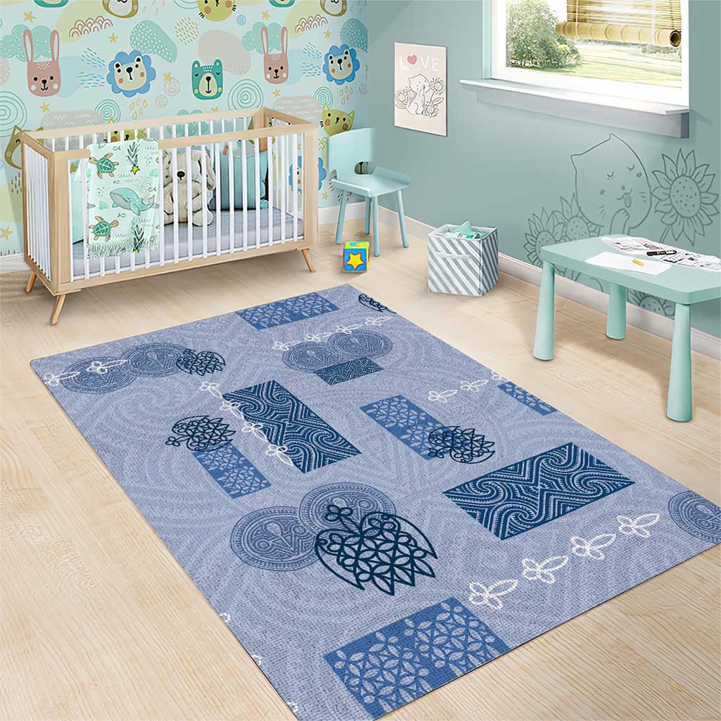 Vintage Lapita Area Rug Iconic Double Face Pattern Blue LT05 - Polynesian Pride