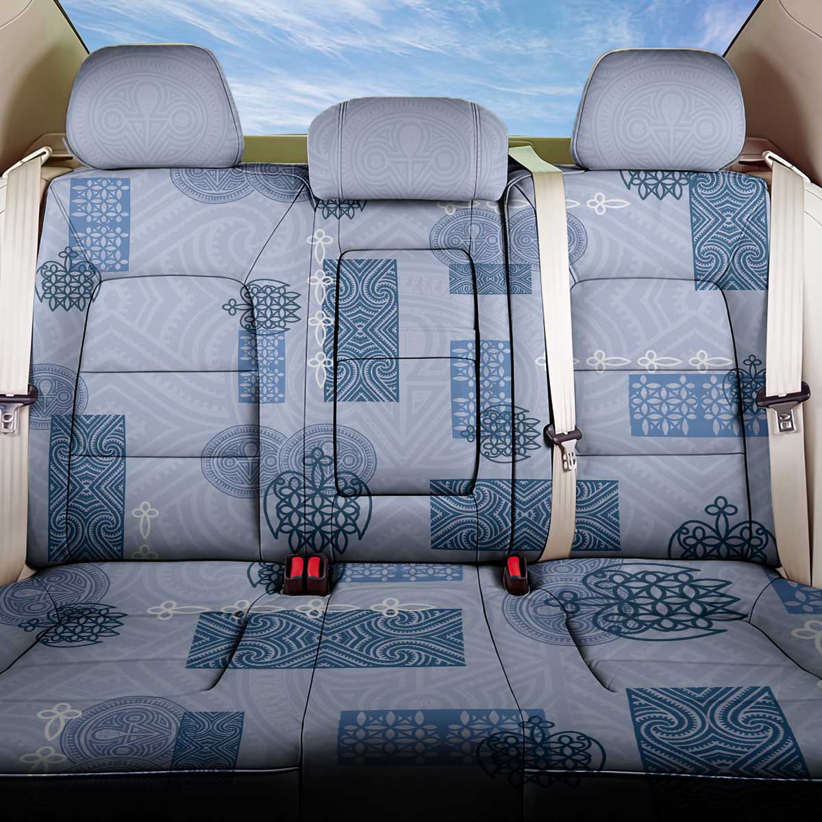 Vintage Lapita Back Car Seat Cover Iconic Double Face Pattern Blue LT05 One Size Blue - Polynesian Pride