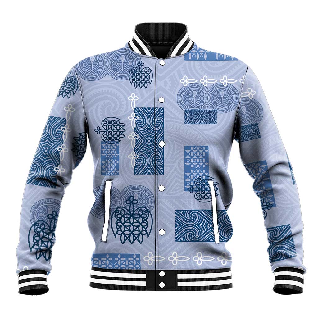 Vintage Lapita Baseball Jacket Iconic Double Face Pattern Blue LT05 Unisex Blue - Polynesian Pride