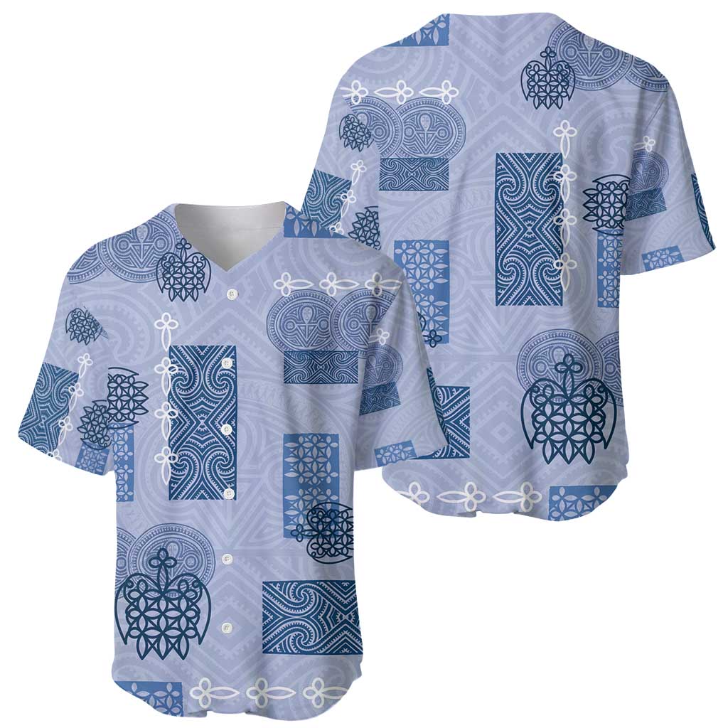 Vintage Lapita Baseball Jersey Iconic Double Face Pattern Blue LT05 - Polynesian Pride