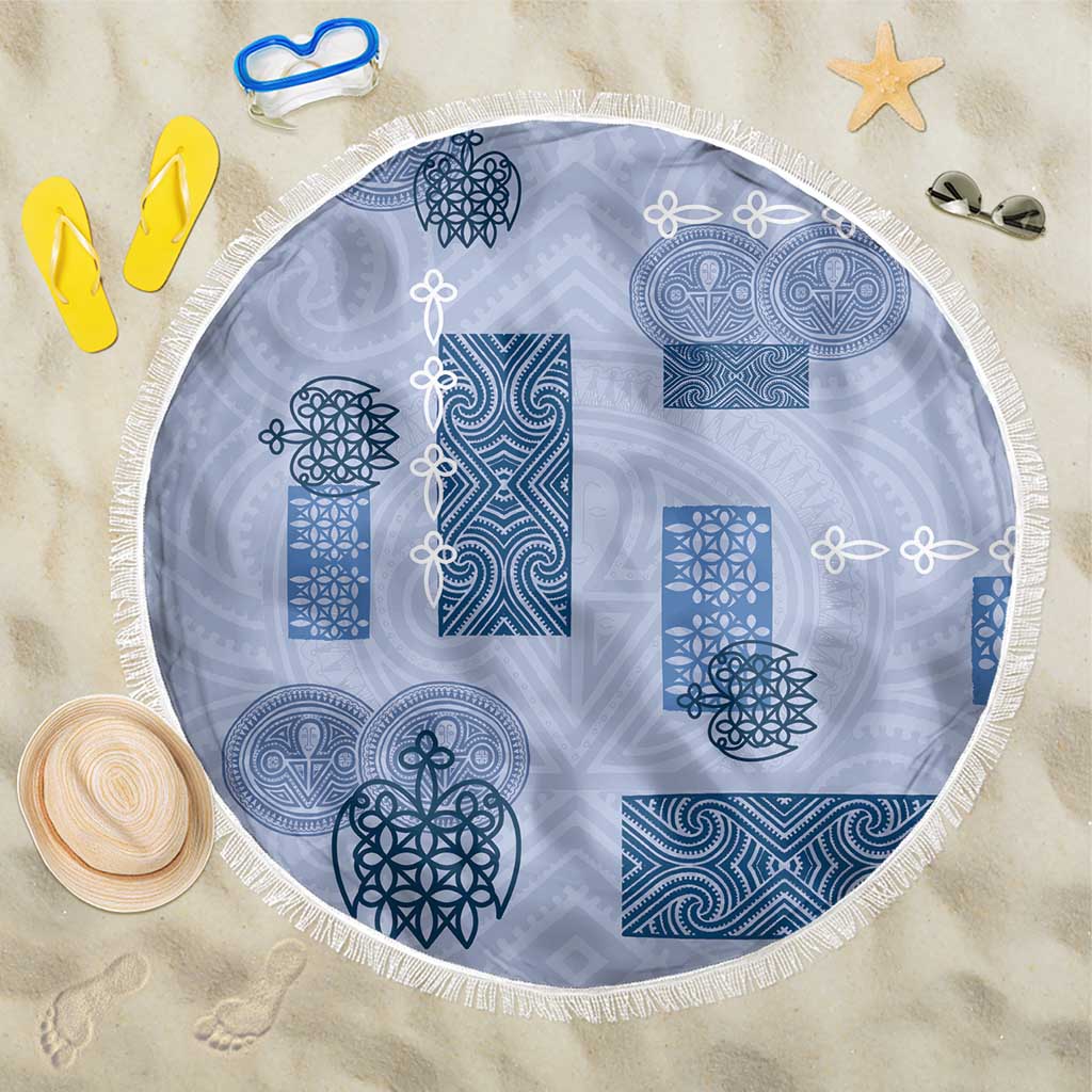 Vintage Lapita Beach Blanket Iconic Double Face Pattern Blue LT05 One Size 150cm Blue - Polynesian Pride