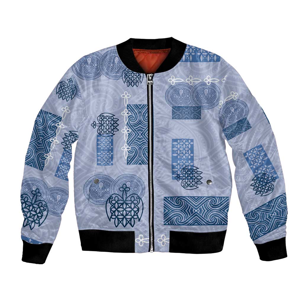 Vintage Lapita Bomber Jacket Iconic Double Face Pattern Blue LT05 Unisex Blue - Polynesian Pride