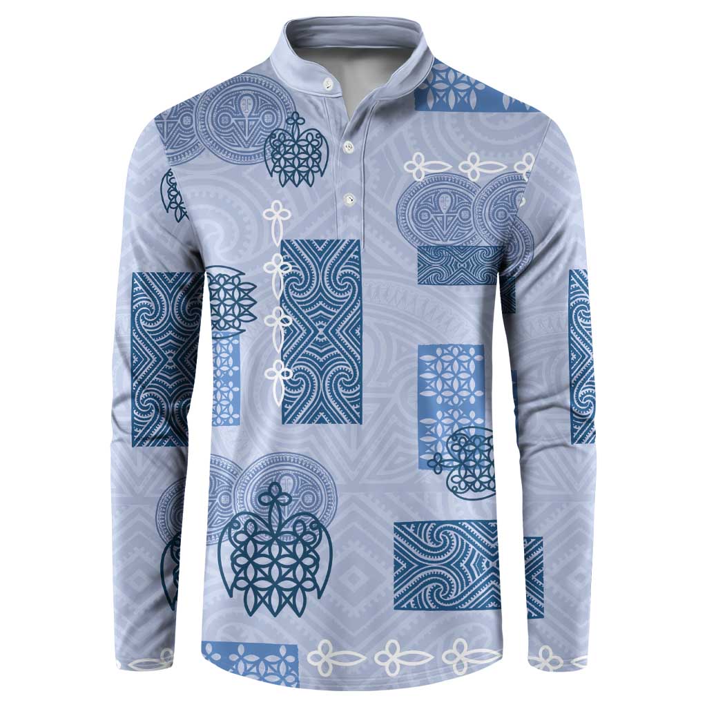 Vintage Lapita Button Sweatshirt Iconic Double Face Pattern Blue LT05 Blue - Polynesian Pride