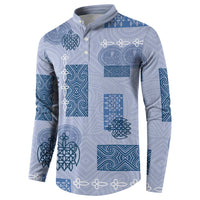 Vintage Lapita Button Sweatshirt Iconic Double Face Pattern Blue LT05 - Polynesian Pride