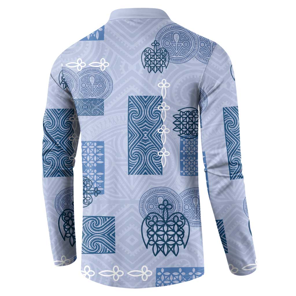 Vintage Lapita Button Sweatshirt Iconic Double Face Pattern Blue LT05 - Polynesian Pride