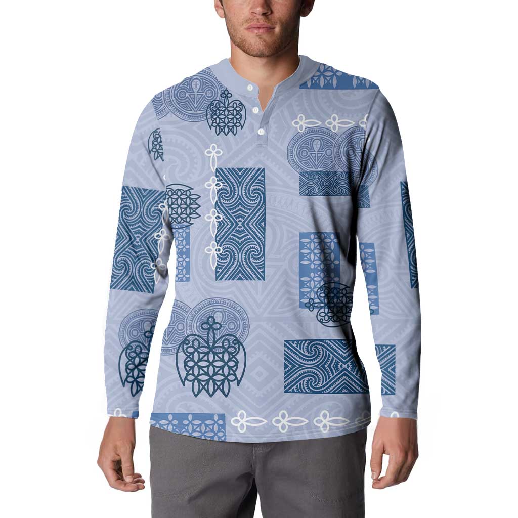 Vintage Lapita Button Sweatshirt Iconic Double Face Pattern Blue LT05 - Polynesian Pride