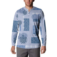 Vintage Lapita Button Sweatshirt Iconic Double Face Pattern Blue LT05 - Polynesian Pride