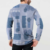 Vintage Lapita Button Sweatshirt Iconic Double Face Pattern Blue LT05 - Polynesian Pride