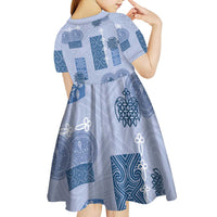 Vintage Lapita Kid Short Sleeve Dress Iconic Double Face Pattern Blue LT05 - Polynesian Pride