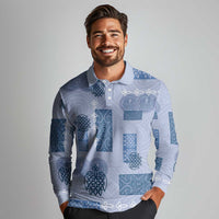 Vintage Lapita Long Sleeve Polo Shirt Iconic Double Face Pattern Blue LT05 - Polynesian Pride