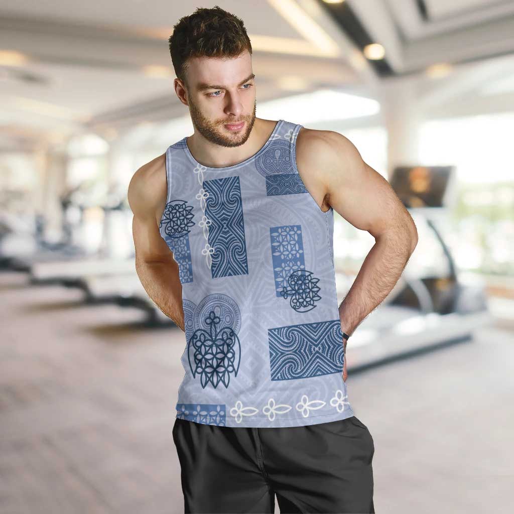 Vintage Lapita Men Tank Top Iconic Double Face Pattern Blue LT05 Blue - Polynesian Pride