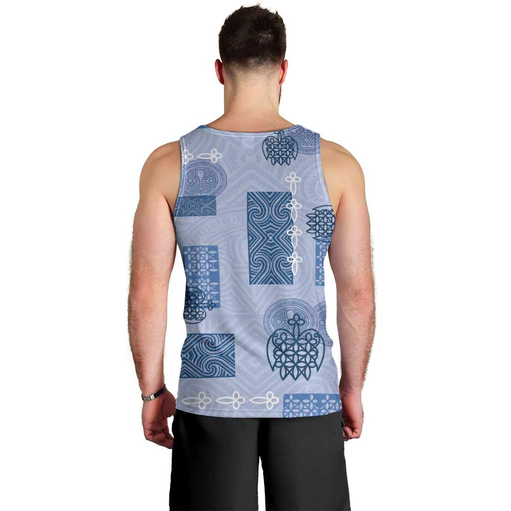 Vintage Lapita Men Tank Top Iconic Double Face Pattern Blue LT05 - Polynesian Pride