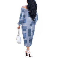 Vintage Lapita Off The Shoulder Long Sleeve Dress Iconic Double Face Pattern Blue LT05 - Polynesian Pride