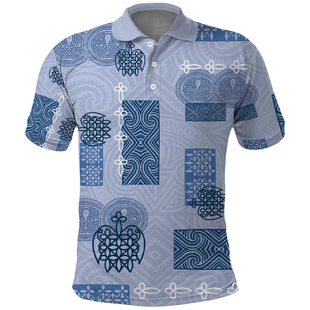 Vintage Lapita Polo Shirt Iconic Double Face Pattern Blue LT05 Blue - Polynesian Pride