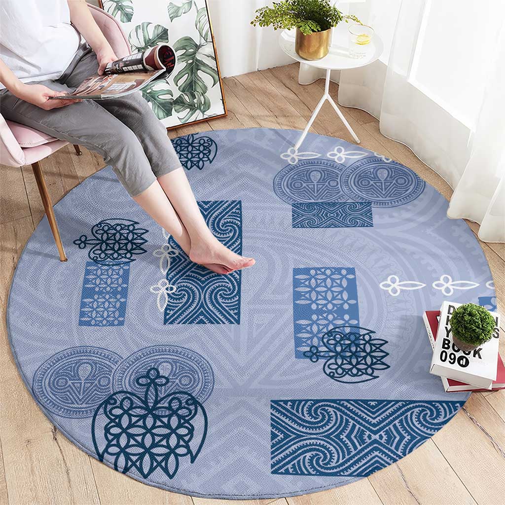 Vintage Lapita Round Carpet Iconic Double Face Pattern Blue LT05 - Polynesian Pride