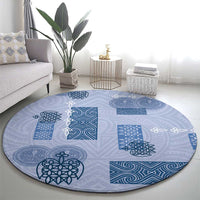 Vintage Lapita Round Carpet Iconic Double Face Pattern Blue LT05 - Polynesian Pride