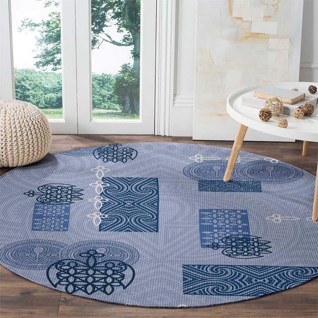 Vintage Lapita Round Carpet Iconic Double Face Pattern Blue LT05 - Polynesian Pride