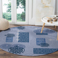 Vintage Lapita Round Carpet Iconic Double Face Pattern Blue LT05 - Polynesian Pride