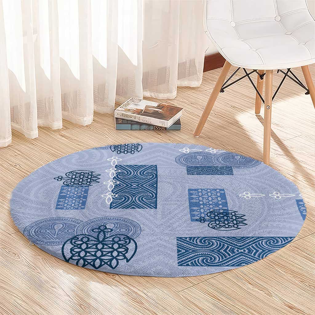 Vintage Lapita Round Carpet Iconic Double Face Pattern Blue LT05 - Polynesian Pride