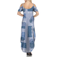 Vintage Lapita Summer Maxi Dress Iconic Double Face Pattern Blue LT05 - Polynesian Pride