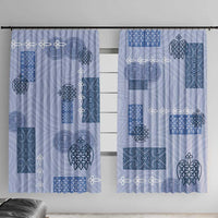 Vintage Lapita Window Curtain Iconic Double Face Pattern Blue LT05 With Hooks Blue - Polynesian Pride