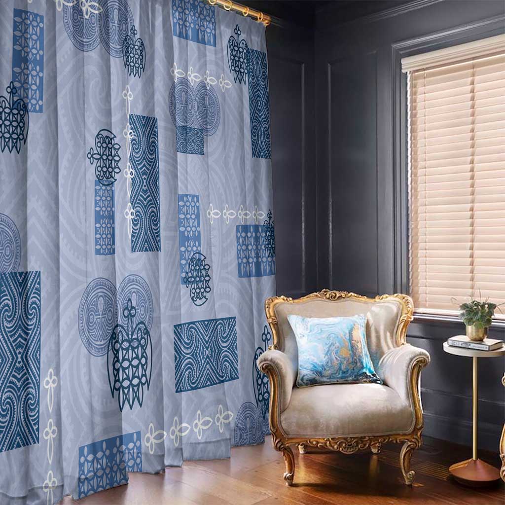 Vintage Lapita Window Curtain Iconic Double Face Pattern Blue LT05 - Polynesian Pride