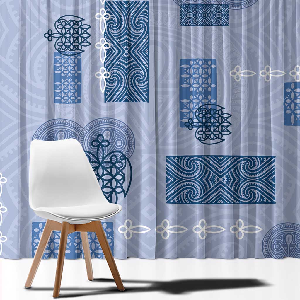 Vintage Lapita Window Curtain Iconic Double Face Pattern Blue LT05 - Polynesian Pride