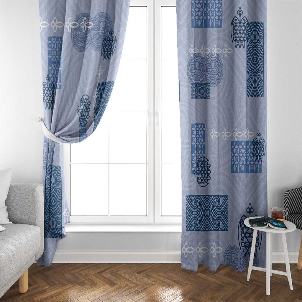 Vintage Lapita Window Curtain Iconic Double Face Pattern Blue LT05 - Polynesian Pride