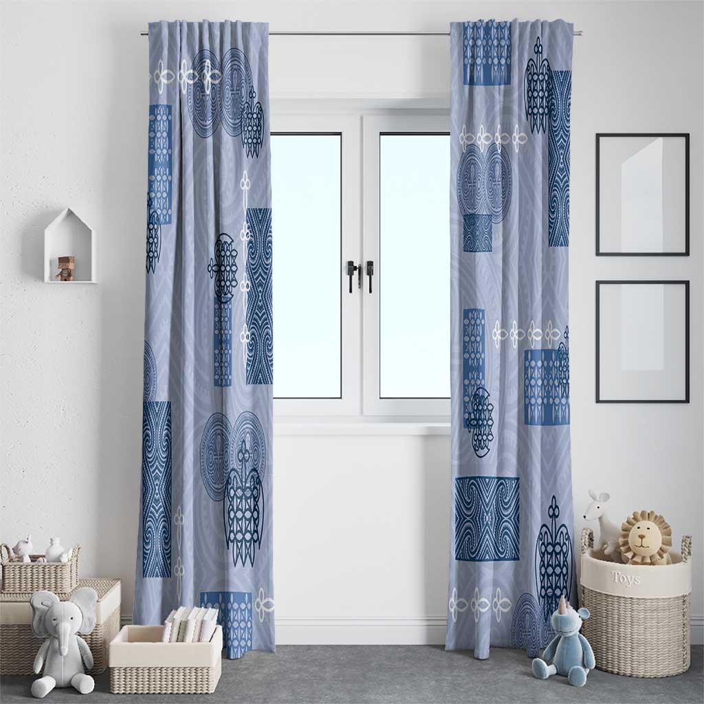 Vintage Lapita Window Curtain Iconic Double Face Pattern Blue LT05 - Polynesian Pride
