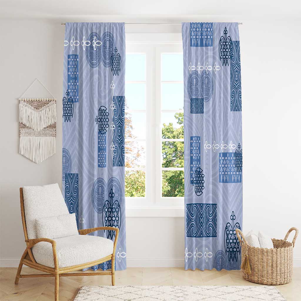 Vintage Lapita Window Curtain Iconic Double Face Pattern Blue LT05 - Polynesian Pride