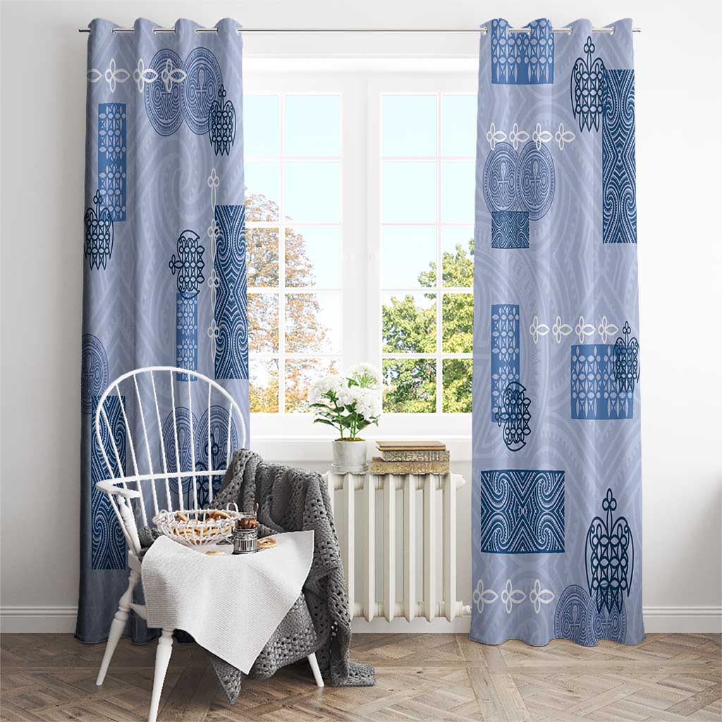 Vintage Lapita Window Curtain Iconic Double Face Pattern Blue LT05 - Polynesian Pride