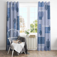 Vintage Lapita Window Curtain Iconic Double Face Pattern Blue LT05 - Polynesian Pride