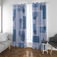 Vintage Lapita Window Curtain Iconic Double Face Pattern Blue LT05 With Grommets Blue - Polynesian Pride