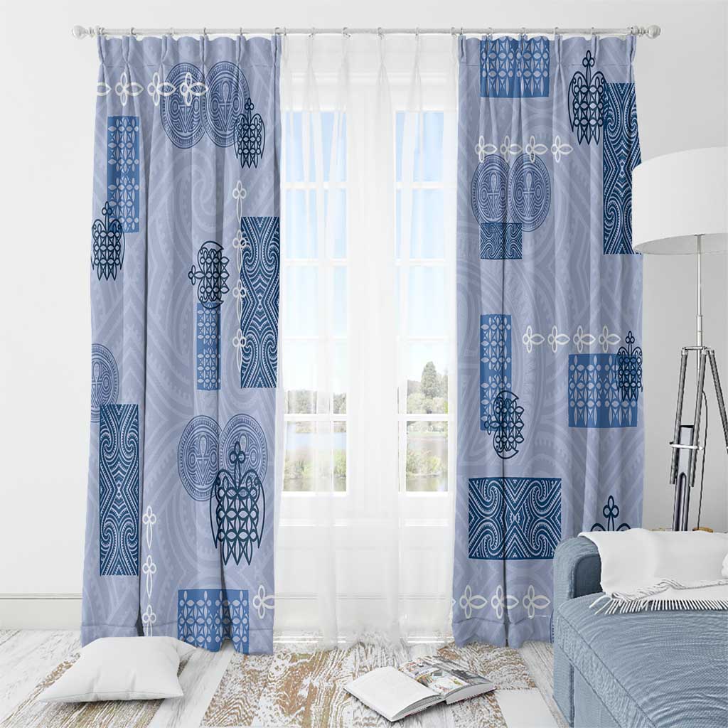 Vintage Lapita Window Curtain Iconic Double Face Pattern Blue LT05 - Polynesian Pride