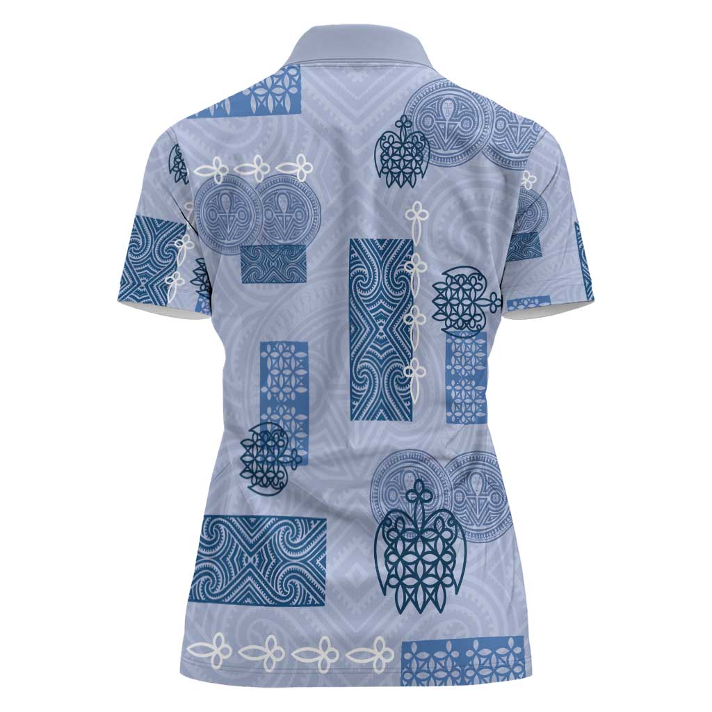 Vintage Lapita Women Polo Shirt Iconic Double Face Pattern Blue LT05 - Polynesian Pride