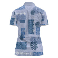 Vintage Lapita Women Polo Shirt Iconic Double Face Pattern Blue LT05 - Polynesian Pride
