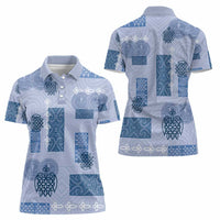 Vintage Lapita Women Polo Shirt Iconic Double Face Pattern Blue LT05 - Polynesian Pride