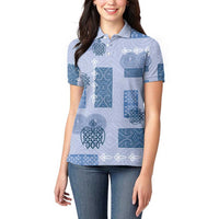 Vintage Lapita Women Polo Shirt Iconic Double Face Pattern Blue LT05 - Polynesian Pride