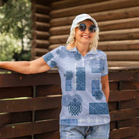 Vintage Lapita Women Polo Shirt Iconic Double Face Pattern Blue LT05 - Polynesian Pride