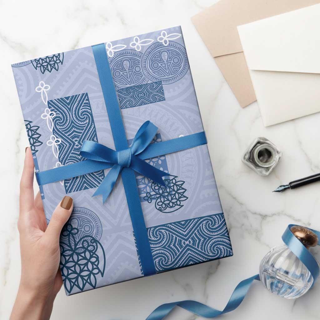 Vintage Lapita Wrapping Paper Iconic Double Face Pattern Blue LT05 - Polynesian Pride